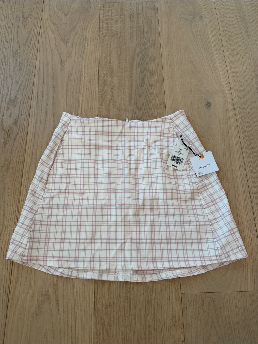 NWT Originality from Dry Goods Plaid Mini Skirt in Light Pink Size Medium